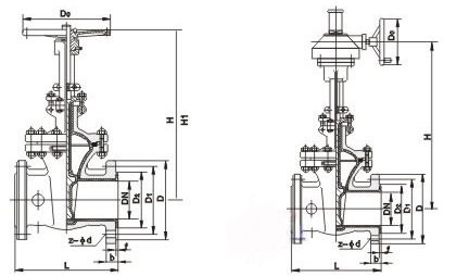 Z41F46、Z641F46、Z941F46耐腐蝕襯氟閘閥結構圖