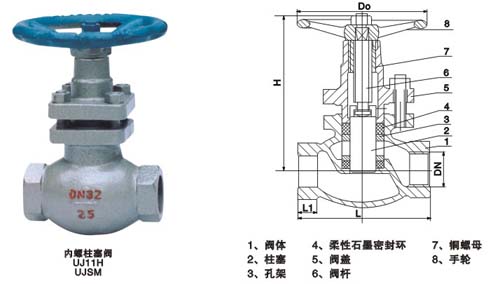 內(nèi)螺紋連接柱塞閥 UJ11SM、UJ11H結(jié)構(gòu)圖